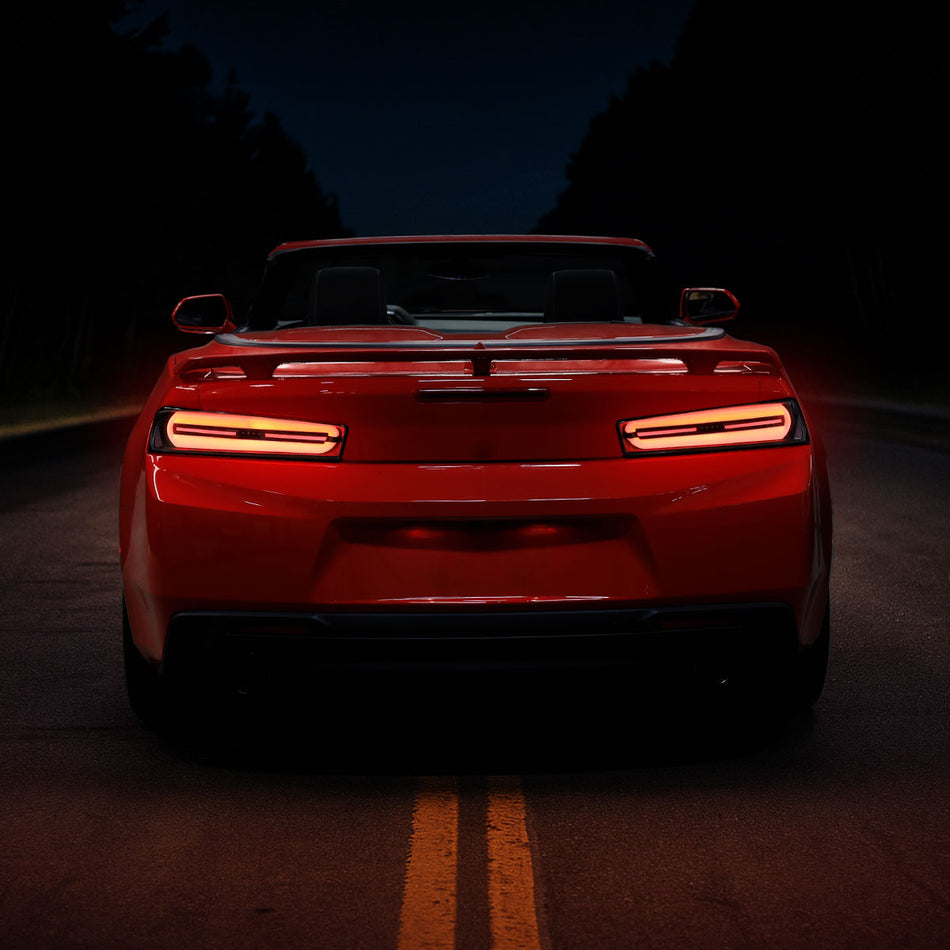 2016-2018 Chevrolet Camaro Full Red LED Sequential Tail Light (Black Housing / Clear Lens)