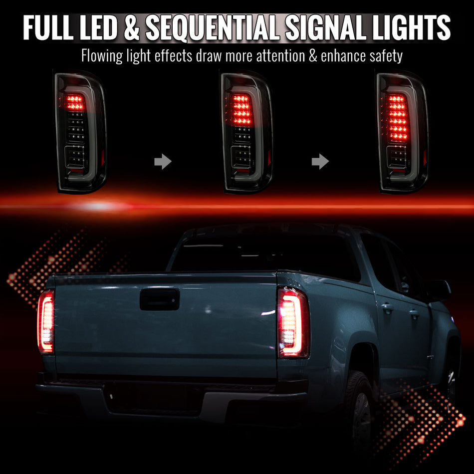 2015-2022 Chevrolet Colorado GMC Canyon Full LED Sequential Tail Lights (Glossy Black Housing / Smoked Lens)