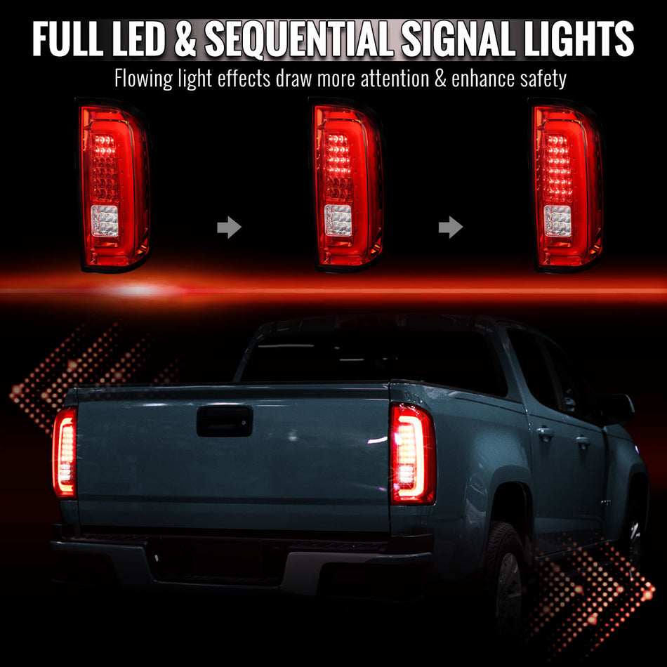 2015-2022 Chevrolet Colorado GMC Canyon Full LED Sequential Tail Lights (Chrome Housing / Red Clear Lens)