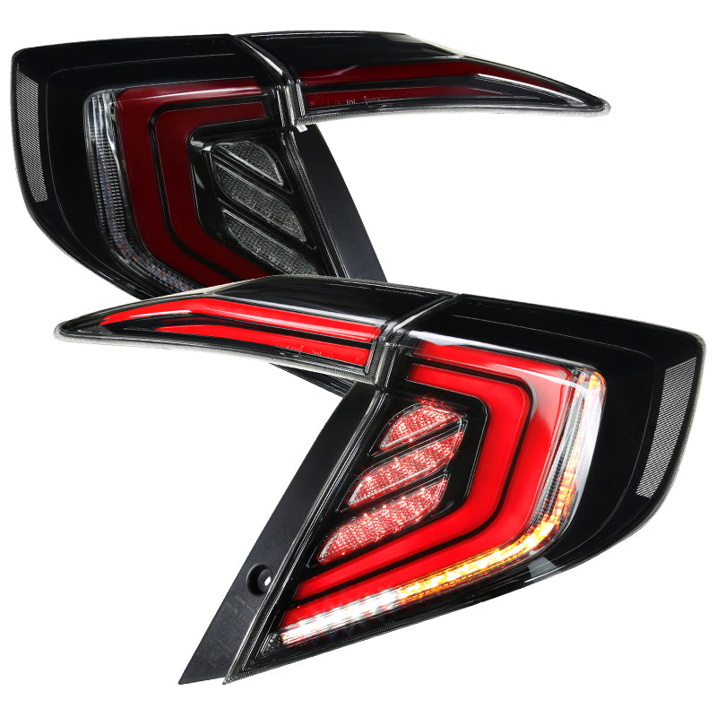 2016-2021 Honda Civic Sedan LED Tail Lights w/ Sequential Turn Signal Lights (Glossy Black Housing/Smoked Lens)