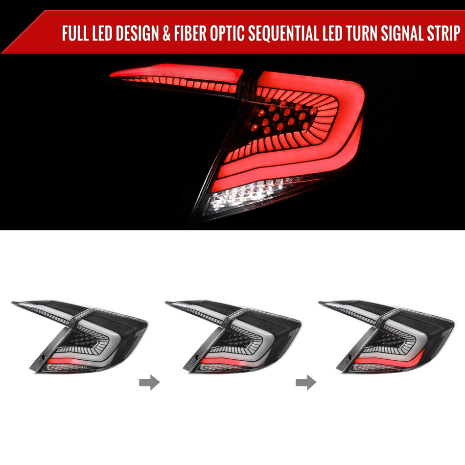 2016-2021 Honda Civic Sedan LED Tail Lights w/ Sequential Signal Lamps (Matte Black Housing/Clear Lens)