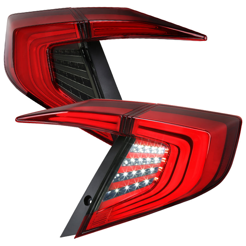 2016-2021 Honda Civic LED Tail Lights w/ Switchback Sequential Turn Signals (Chrome Housing/Red Smoke Lens)