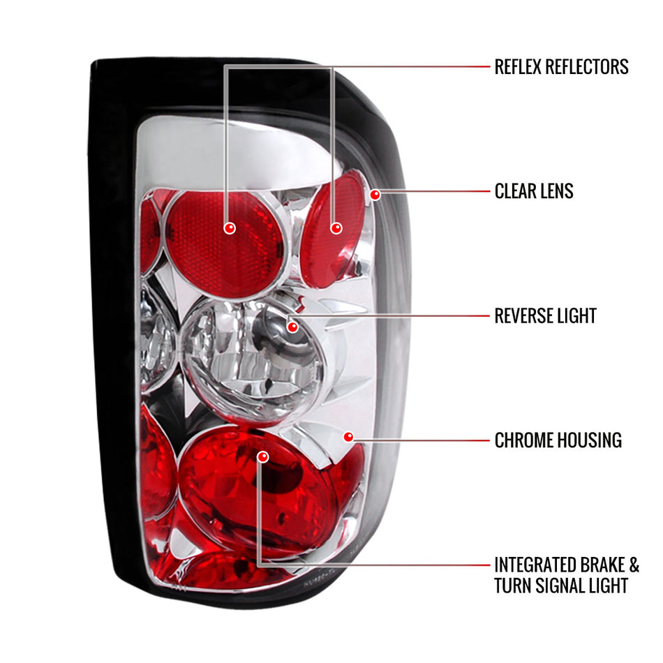 1997-2004 Dodge Dakota Tail Lights (Chrome Housing/Clear Lens)