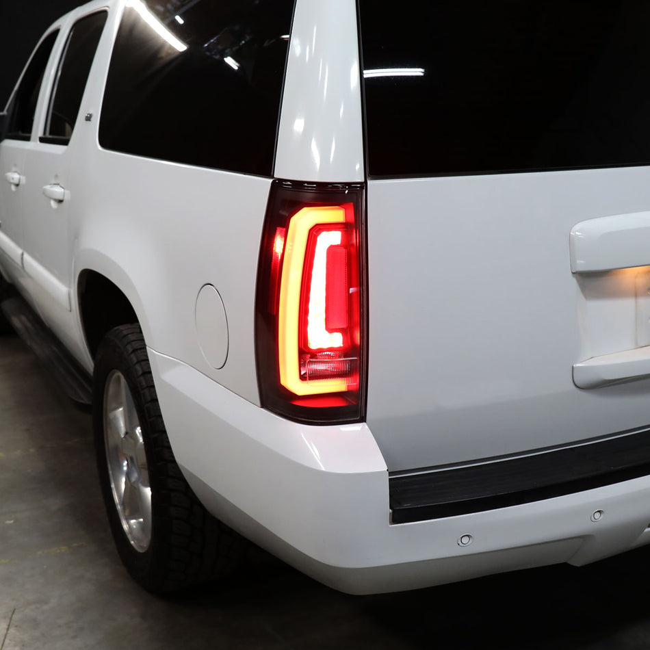 2007-2014 Chevrolet Tahoe/Suburban / 2007-2014 GMC Yukon/Yukon Denali LED Sequential Turn Signal Tail Lights  (Matte Black Housing/Clear Lens)