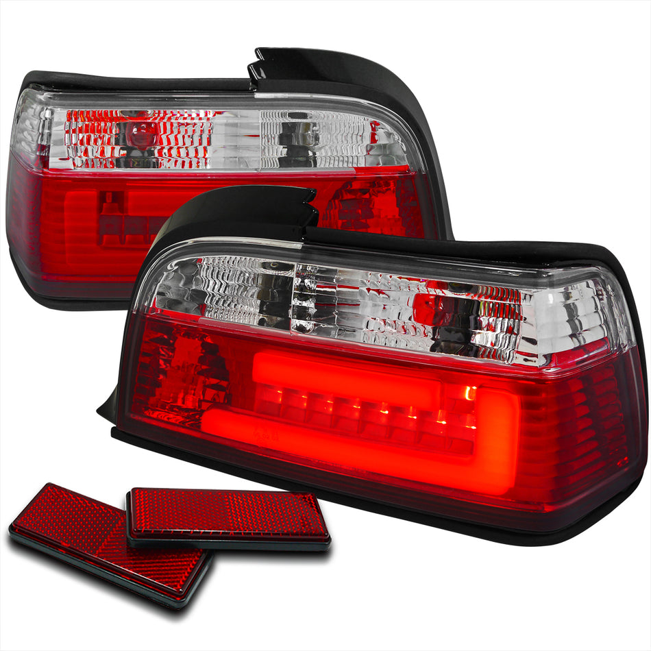 1992-1998 BMW E36 3 Series Coupe/Convertible LED Tail Lights (Chrome Housing/Red Clear Lens)