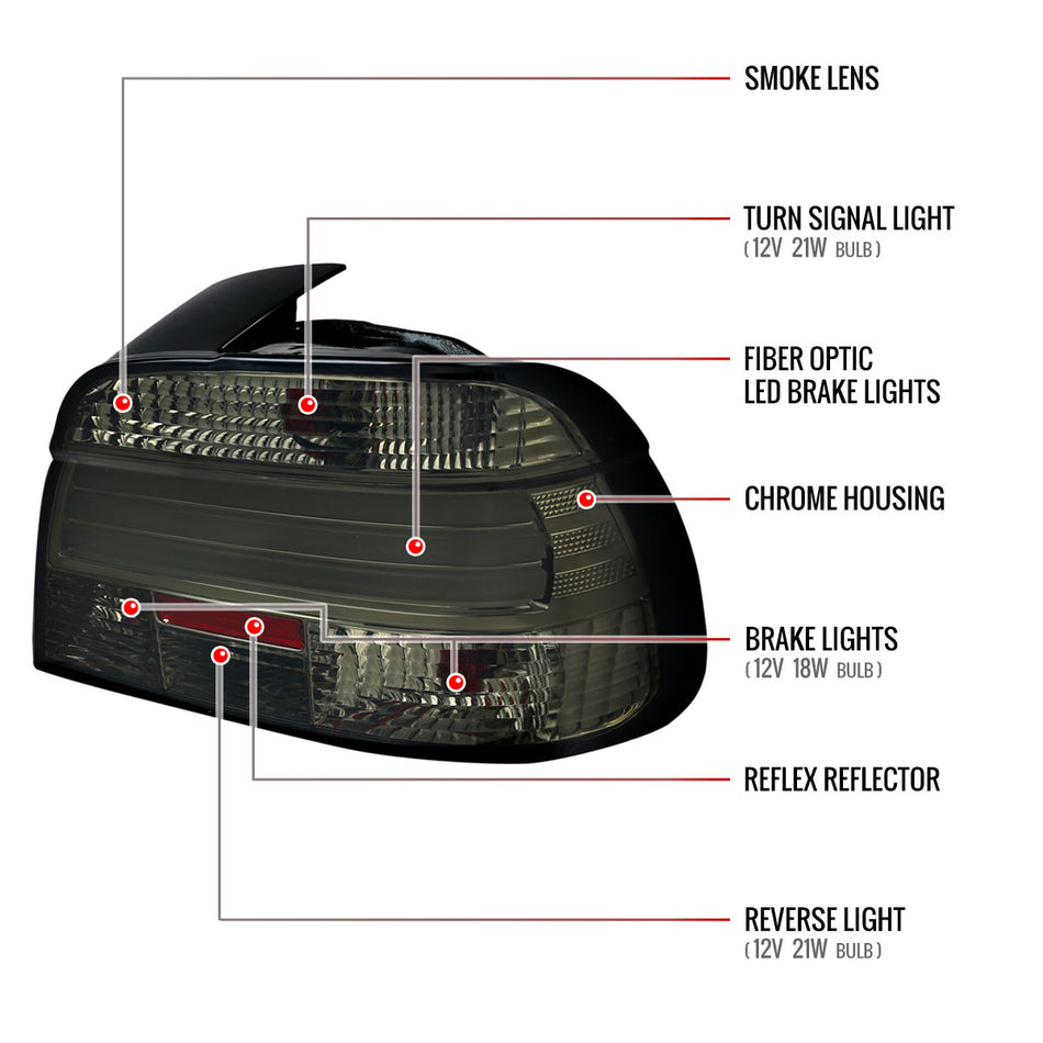 2001-2003 BMW E39 5 Series Sedan LED Tail Lights (Chrome Housing/Smoked Lens)