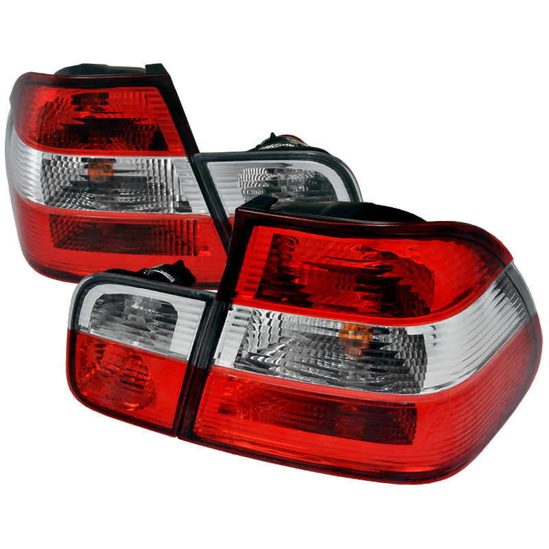 1999-2001 BMW E46 3 Series Sedan Tail Lights (Chrome Housing/Red Clear Lens)