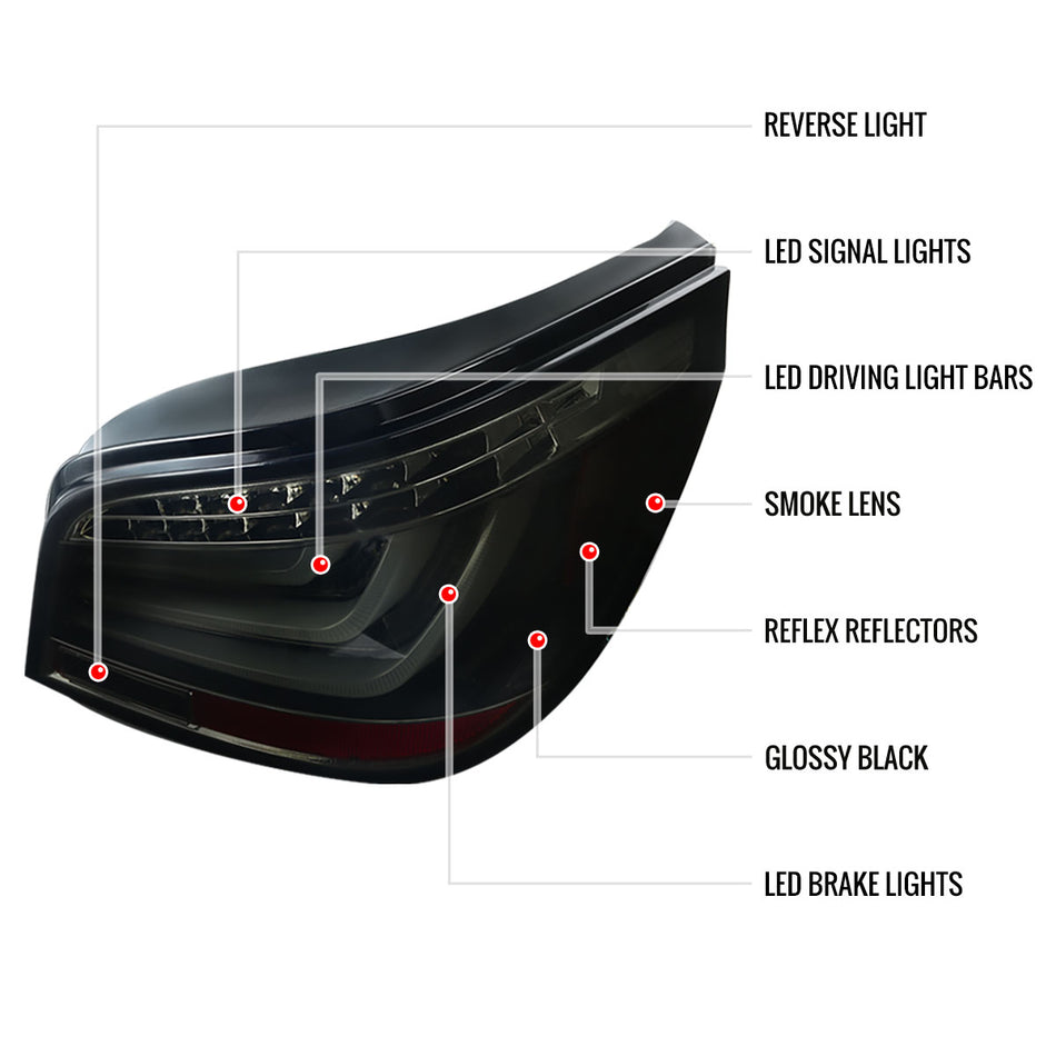 2004-2007 BMW E60 5 Series Sedan LED Tail Lights (Glossy Black Housing/Smoked Lens)