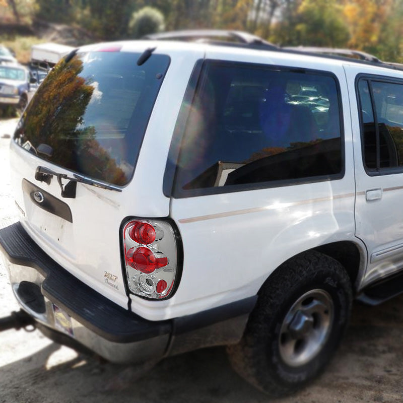 1998-2001 Ford Explorer Mercury Mountaineer Tail Lights (Chrome Housing/Clear Lens)