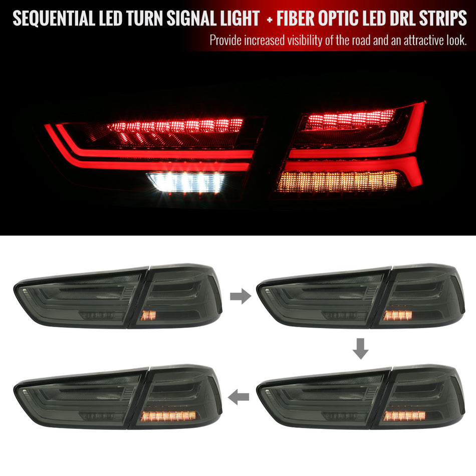 2008-2017 Mitsubishi Lancer/Evo 4DR Sedan LED Tail Lights w/ Sequential Turn Signal Lights (Chrome Housing/Smoke Lens)