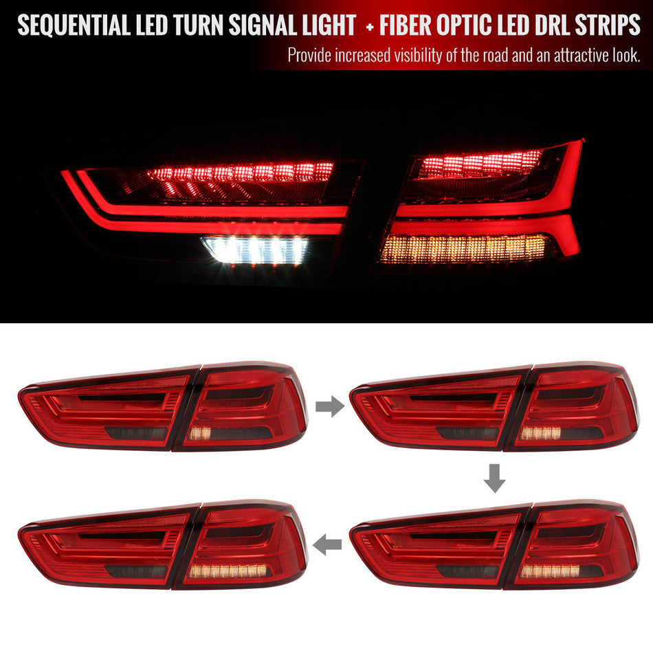2008-2017 Mitsubishi Lancer/ 2008-2015 Lancer EVO Sedan LED Tail Lights w/ Sequential Turn Signal Lights (Chrome Housing/Red Smoke Lens)