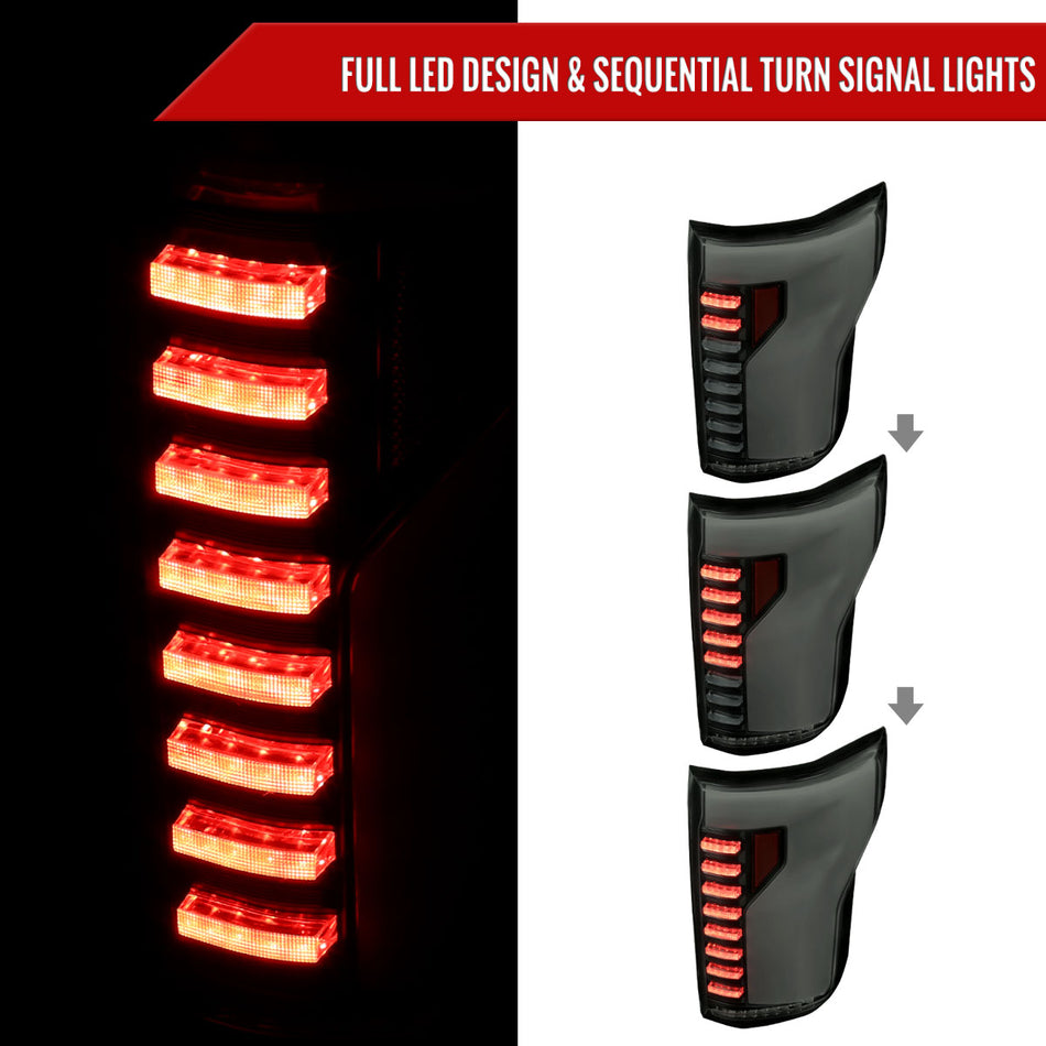 2015-2017 Ford F-150 Sequential Turn Signal Animated White LED Bar Tail Lights (Black Housing/Smoked Lens)
