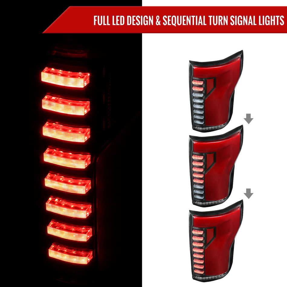 2015-2017 Ford F-150 Sequential Turn Signal Animated Red LED Bar Tail Lights (Matte Black Housing/Clear Lens)