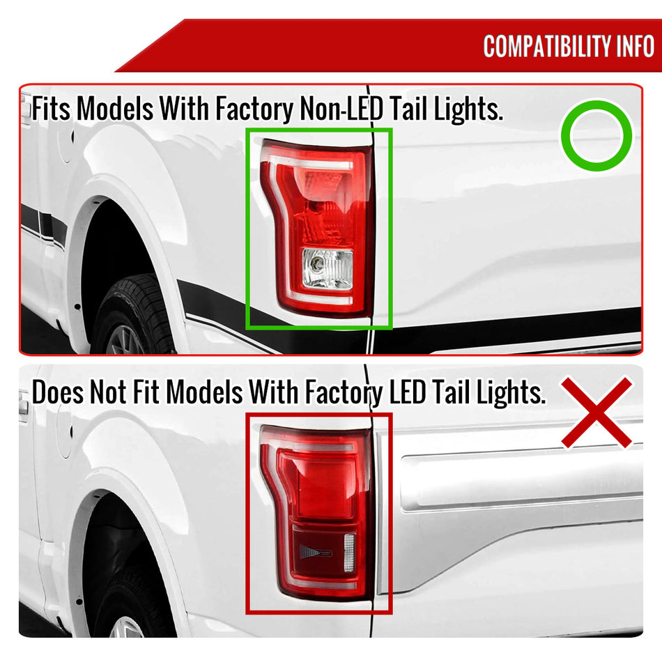 2015-2017 Ford F-150 Factory Style Replacement Tail Light Assembly (Chrome Housing/Red Clear Lens)