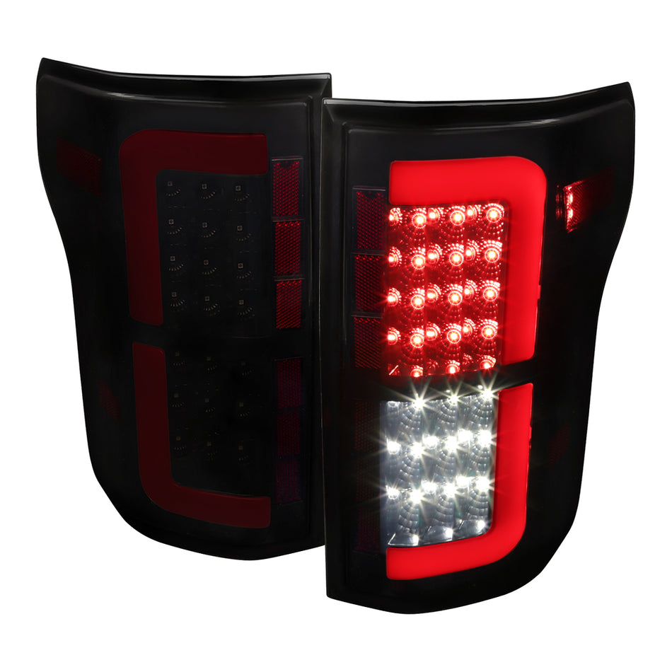 2015-2020 Ford F-150 Red LED Bar Tail Light Assembly (Glossy Black Housing/Smoked Lens)