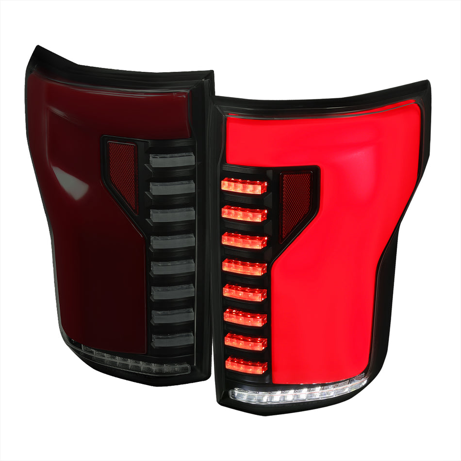 2018-2020 Ford F-150 Sequential Turn Signal Animated Red LED Bar Tail Lights (Black Housing/Smoked Lens)