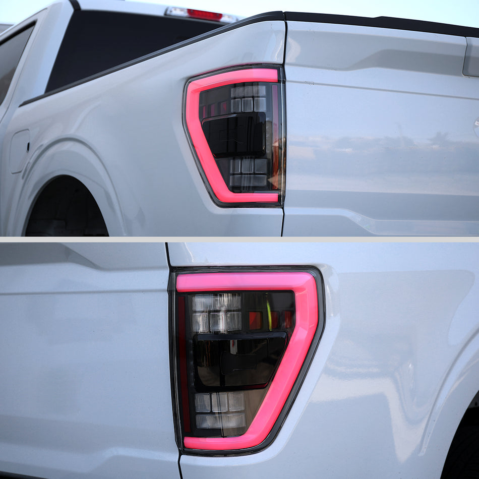 2021–2023 Ford F-150 LED Tail Lights w/ Switchback Sequential Turn Signals (Matte Black Housing / Clear Lens)