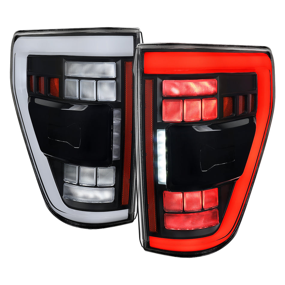2021–2023 Ford F-150 LED Tail Lights w/ Switchback Sequential Turn Signals (Matte Black Housing / Clear Lens)