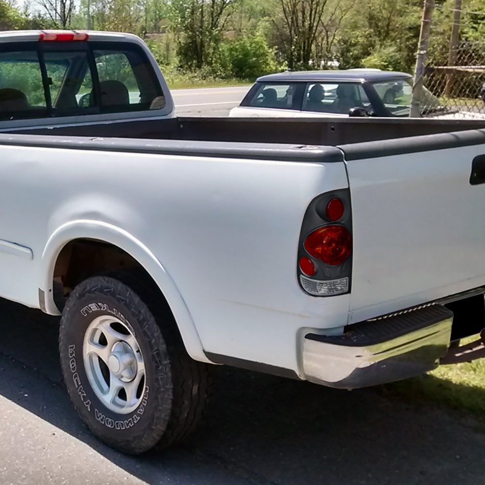 1997-2007 Ford F-150/F-250/F-350/F-450/F-550 Retro Style Tail Lights (Matte Black Housing/Clear Lens)