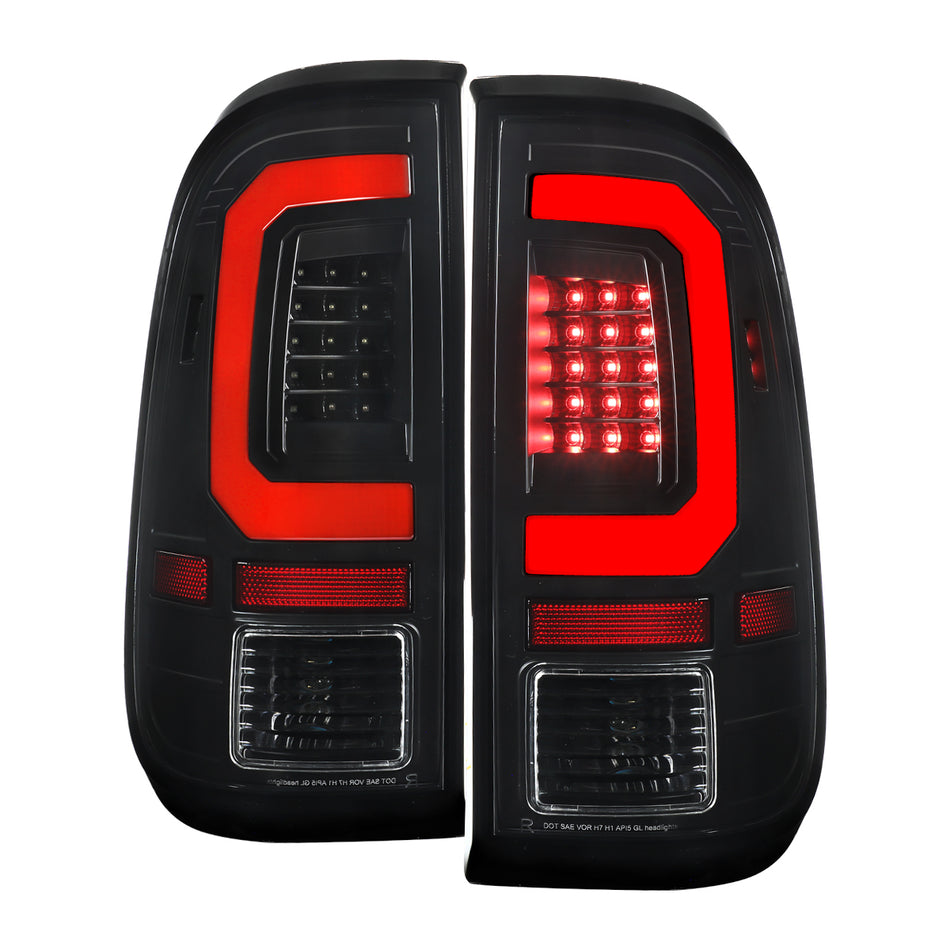 2008-2016 Ford F250 Super Duty Red LED C-Bar Tail Lights (Black Housing / Clear Lens)