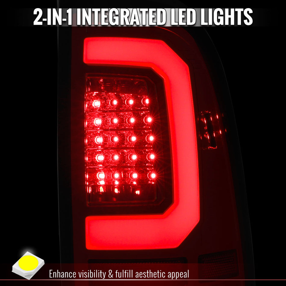 2008-2016 Ford F250 Super Duty LED C-Bar Tail Lights (Chrome Housing / Red Clear Lens)