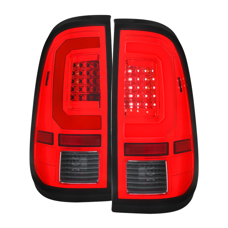 2008-2016 Ford F250 Super Duty LED C-Bar Tail Lights (Chrome Housing / Red Clear Lens)