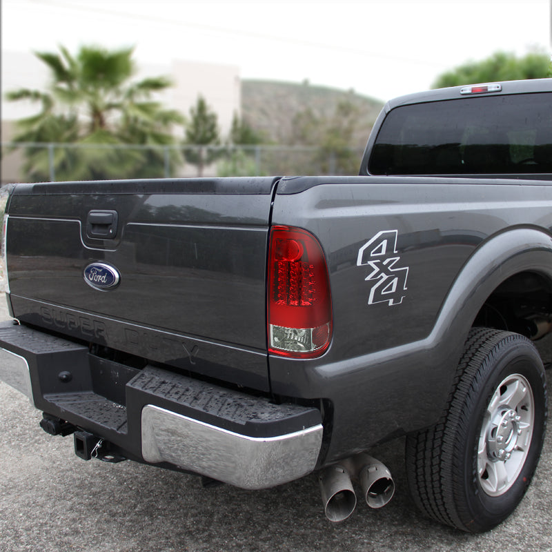 2008-2016 Ford F-250/F-350/F-450/F-550 Super Duty LED Tail Lights (Chrome Housing/Red Clear Lens)