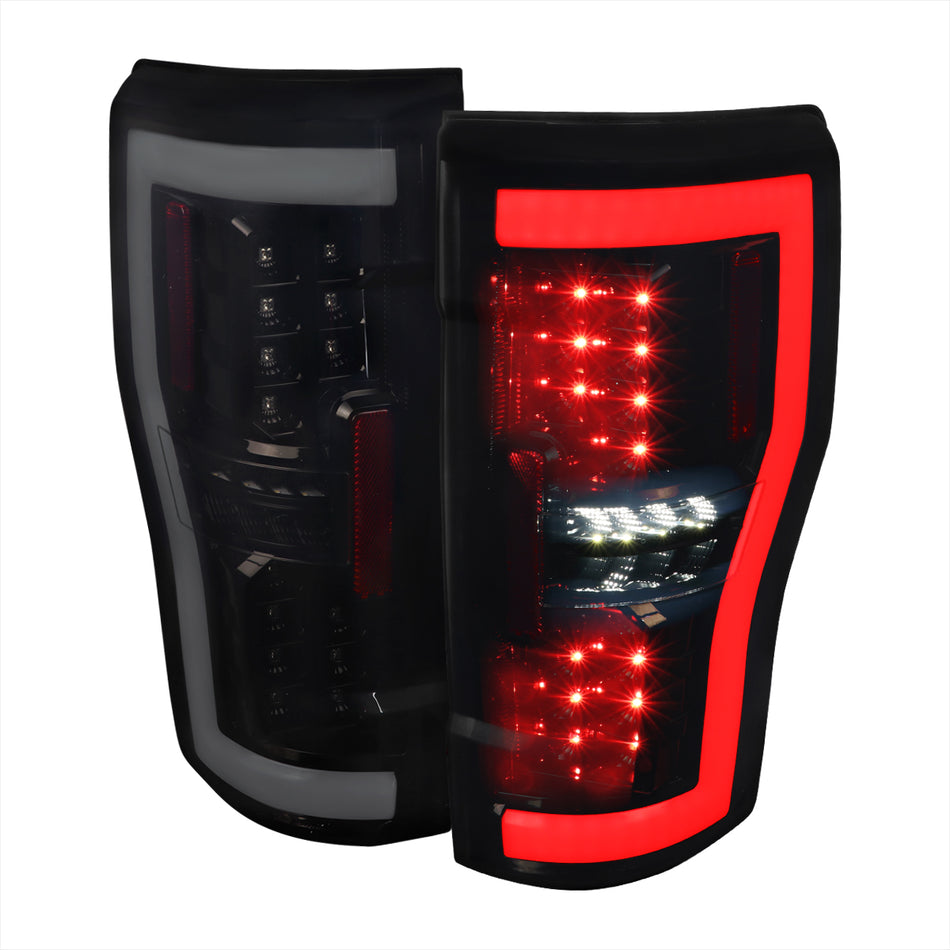 2017-2019 Ford F-250/F-350/F-450/F-550 LED Bar Tail Lights (Glossy Black Housing/Dark Smoked Lens)