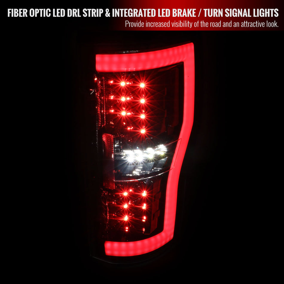 2017-2019 Ford F-250/F-350/F-450/F-550 LED Bar Tail Lights (Jet Black Housing/Clear Lens)