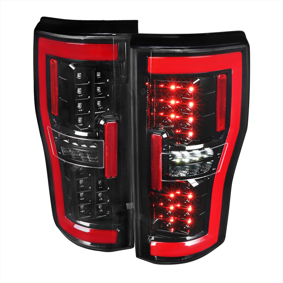 2017-2019 Ford F-250/F-350/F-450/F-550 LED Bar Tail Lights (Jet Black Housing/Clear Lens)