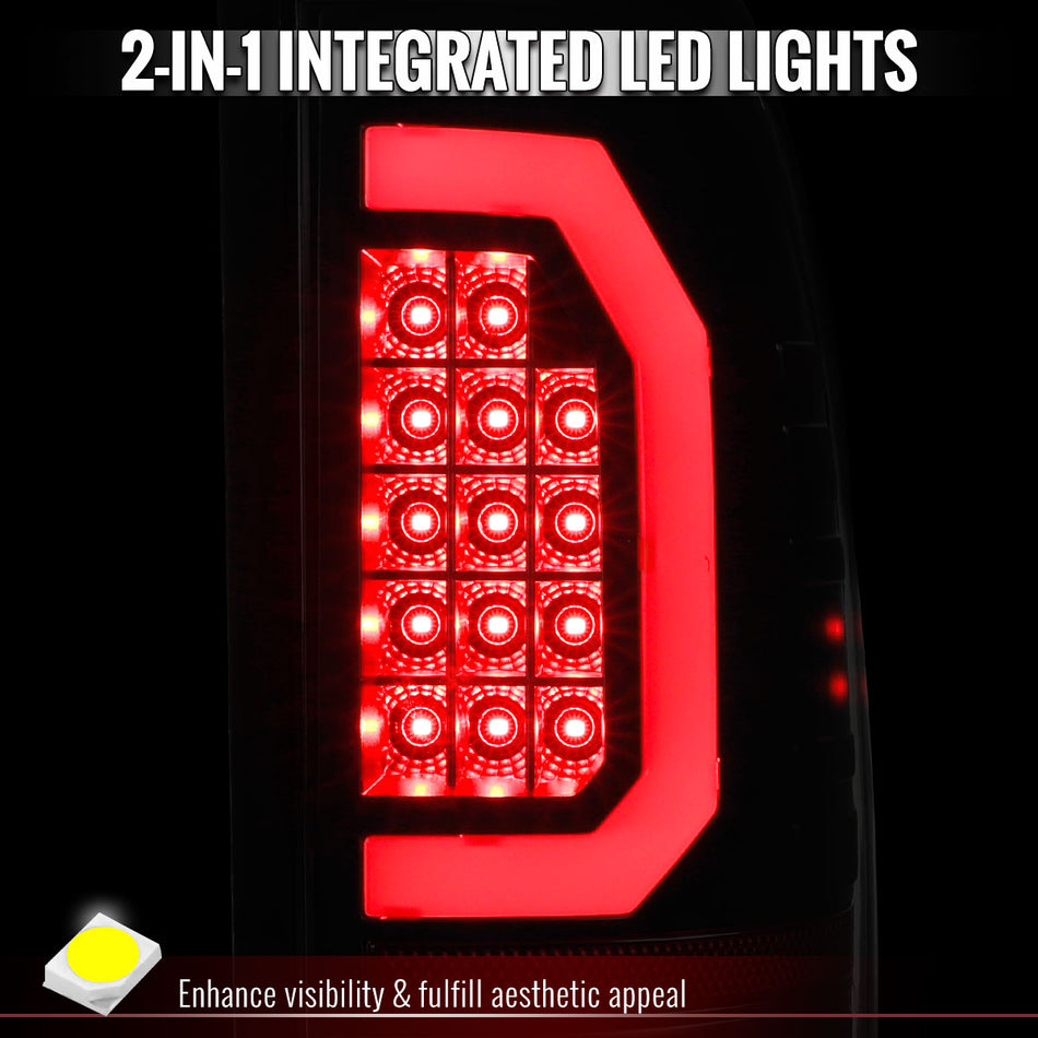 1999-2007 Ford F250 Super Duty Red LED C-Bar Tail Lights (Black Housing / Clear Lens)