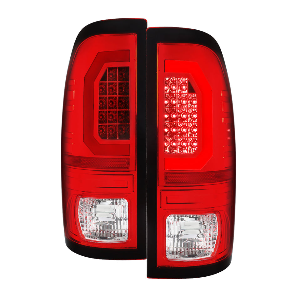 1999-2007 Ford F250 Super Duty LED C-Bar Tail Lights (Chrome Housing / Red Clear Lens)