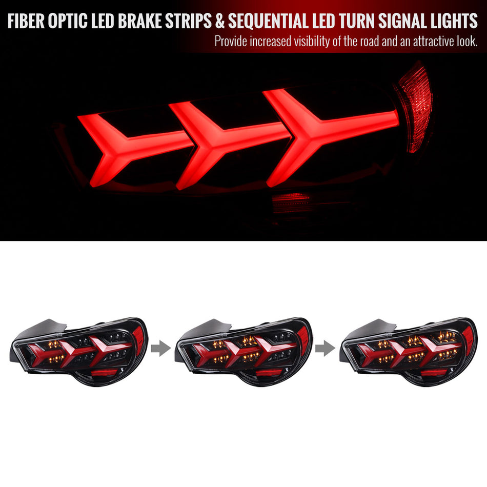 2013-2016 Scion FRS/ Subaru BRZ Lambo Style Sequential LED Tail Lights (Jet Black Housing/Clear Lens)