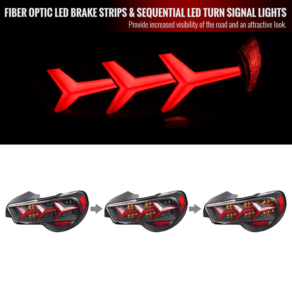 2013-2016 Scion FRS/ Subaru BRZ Lambo Style Sequential LED Tail Lights (Black Housing/Clear Lens)