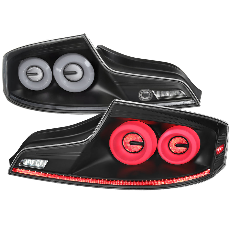 2003-2007 Infiniti G35 Coupe White LED Halo Sequential Signal Tail Lights (Matte Black Housing/Clear Lens)