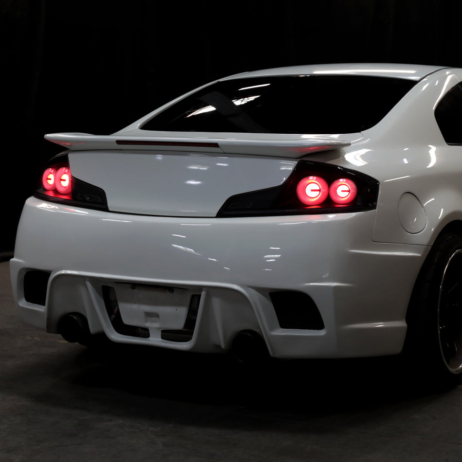 2003-2007 Infiniti G35 Coupe White LED Halo Sequential Signal Tail Lights (Matte Black Housing/Smoked Lens)