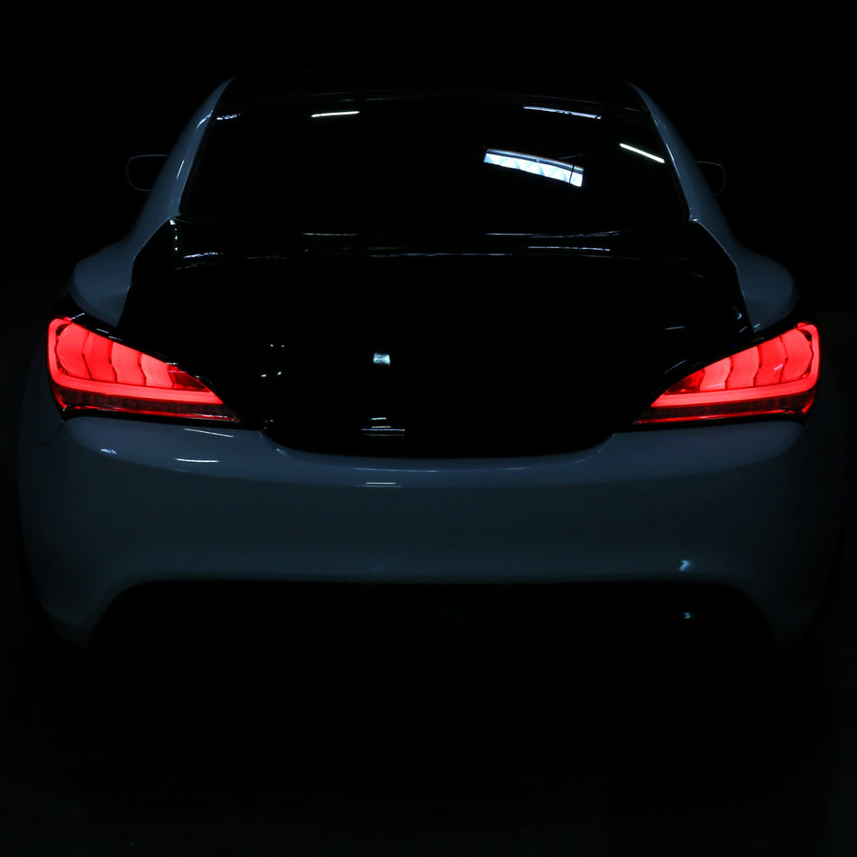 2010-2016 Hyundai Genesis Coupe White Bar Sequential LED Tail Lights (Chrome Housing/Red Lens)