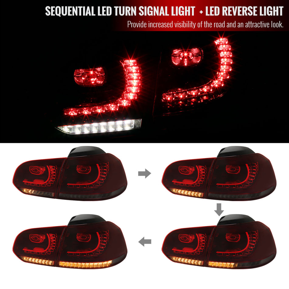 2010-2014 Volkswagen Golf/GTI LED Tail Lights w/ Sequential Turn Signal Lights (Chrome Housing/Smoke Lens)