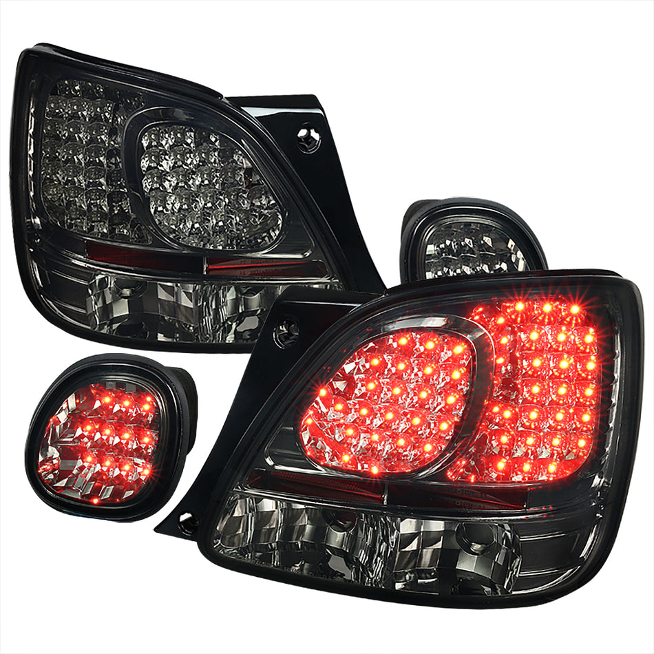 1998-2005 Lexus GS300/GS400/GS430 LED Tail Lights & Trunk Lights (Chrome Housing/Red Smoked Lens)