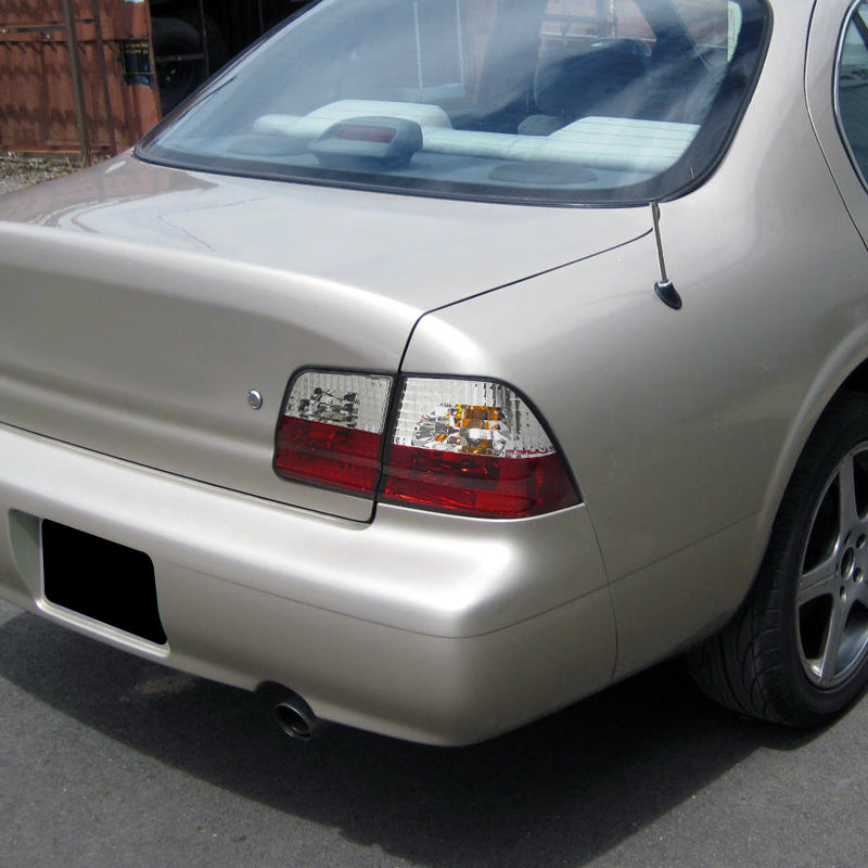 1995-1996 Nissan Maxima Tail Lights (Chrome Housing/Red Clear Lens)
