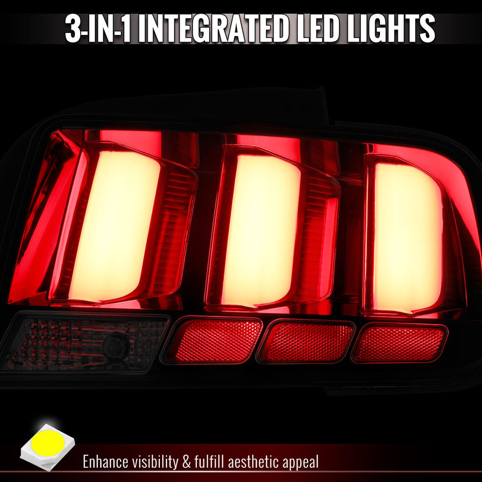2005-2009 Ford Mustang LED Tail Brake Signal Lights (Black Housing / Clear Lens / Red Bars)
