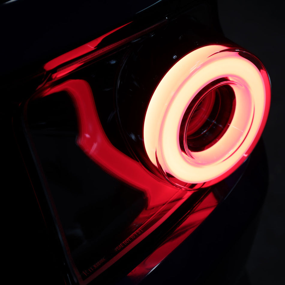 2015-2022 Ford Mustang Coupe/Convertible Red LED Bar Tail Lights (Glossy Black Housing/Clear Lens)