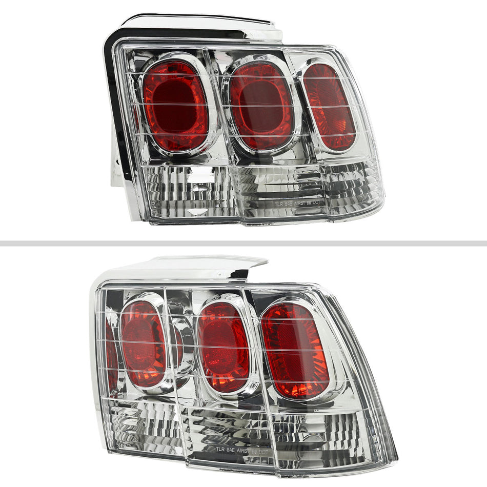 1999-2004 Ford Mustang Tail Lights (Chrome Housing/Clear Lens)