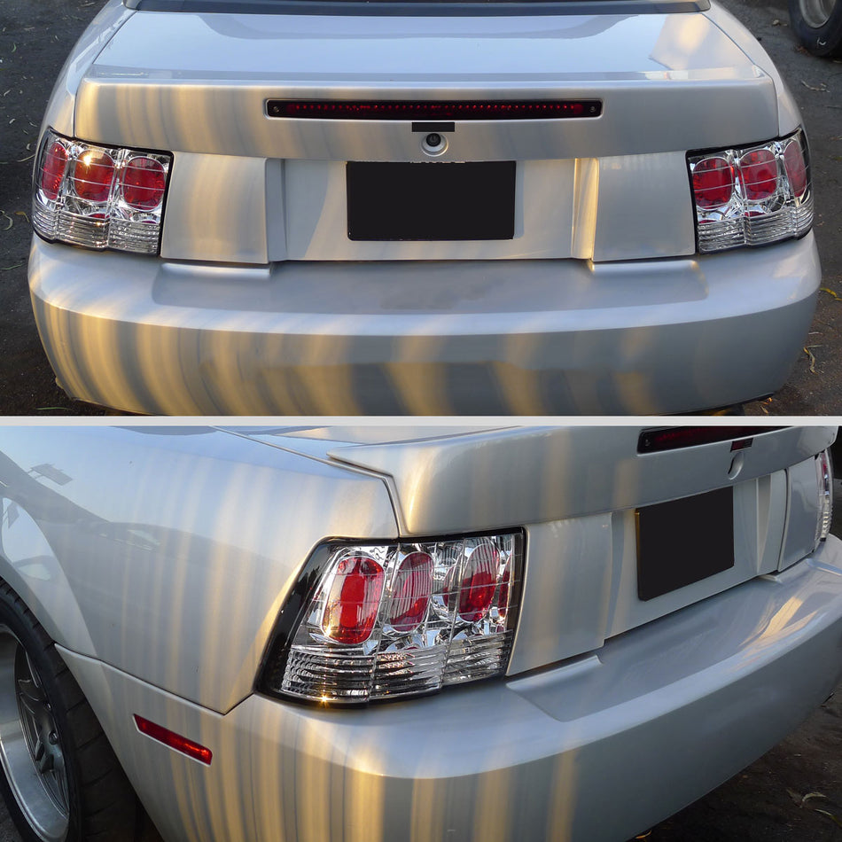 1999-2004 Ford Mustang Tail Lights (Chrome Housing/Clear Lens)
