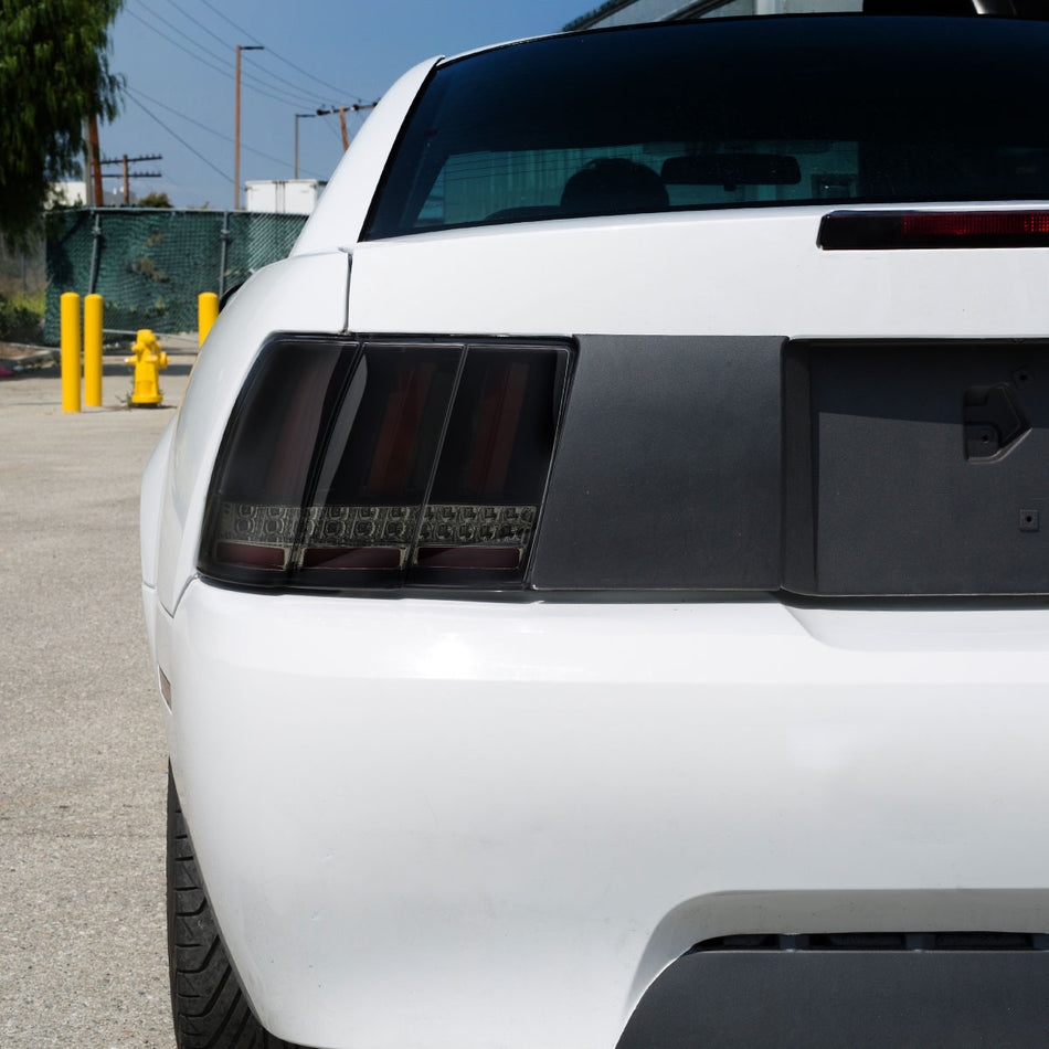 1999-2004 Ford Mustang Red Marker Sequential LED Tail Lights (Glossy Black Housing/Smoked Lens)