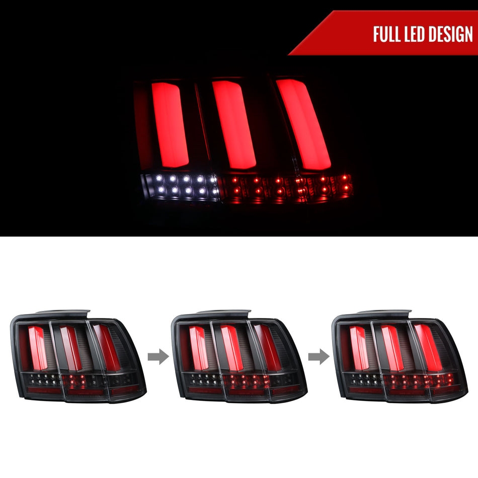 1999-2004 Ford Mustang Sequential LED Tail Lights (Black Housing/Clear Lens)