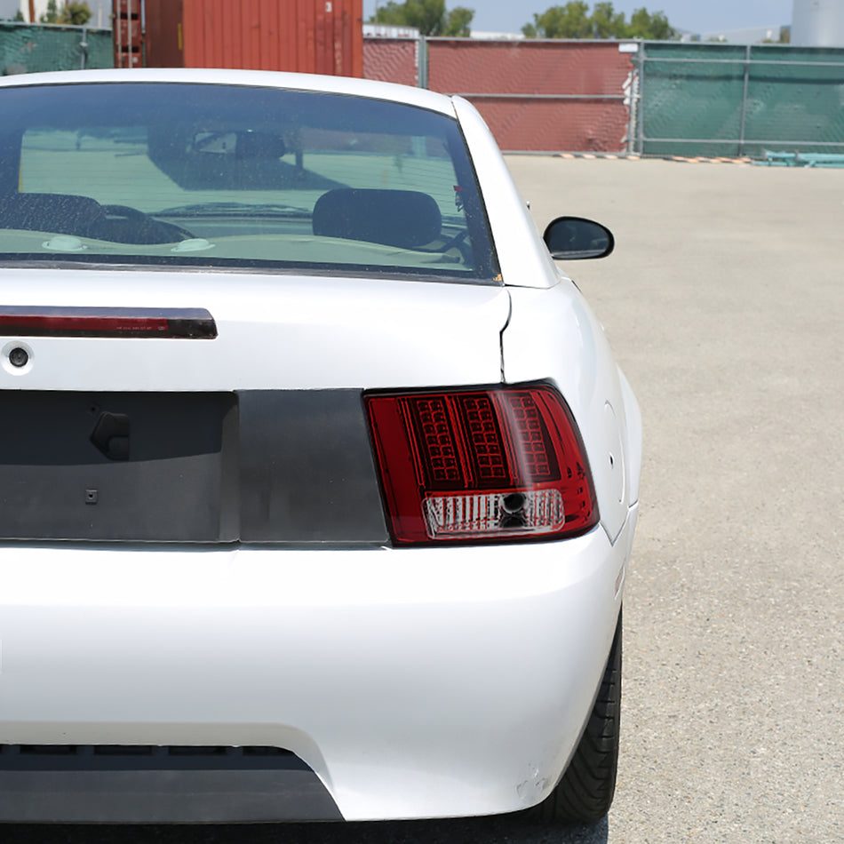 1999-2004 Ford Mustang Sequential LED Tail Lights - RS (Chrome Housing/Red Smoked Lens)