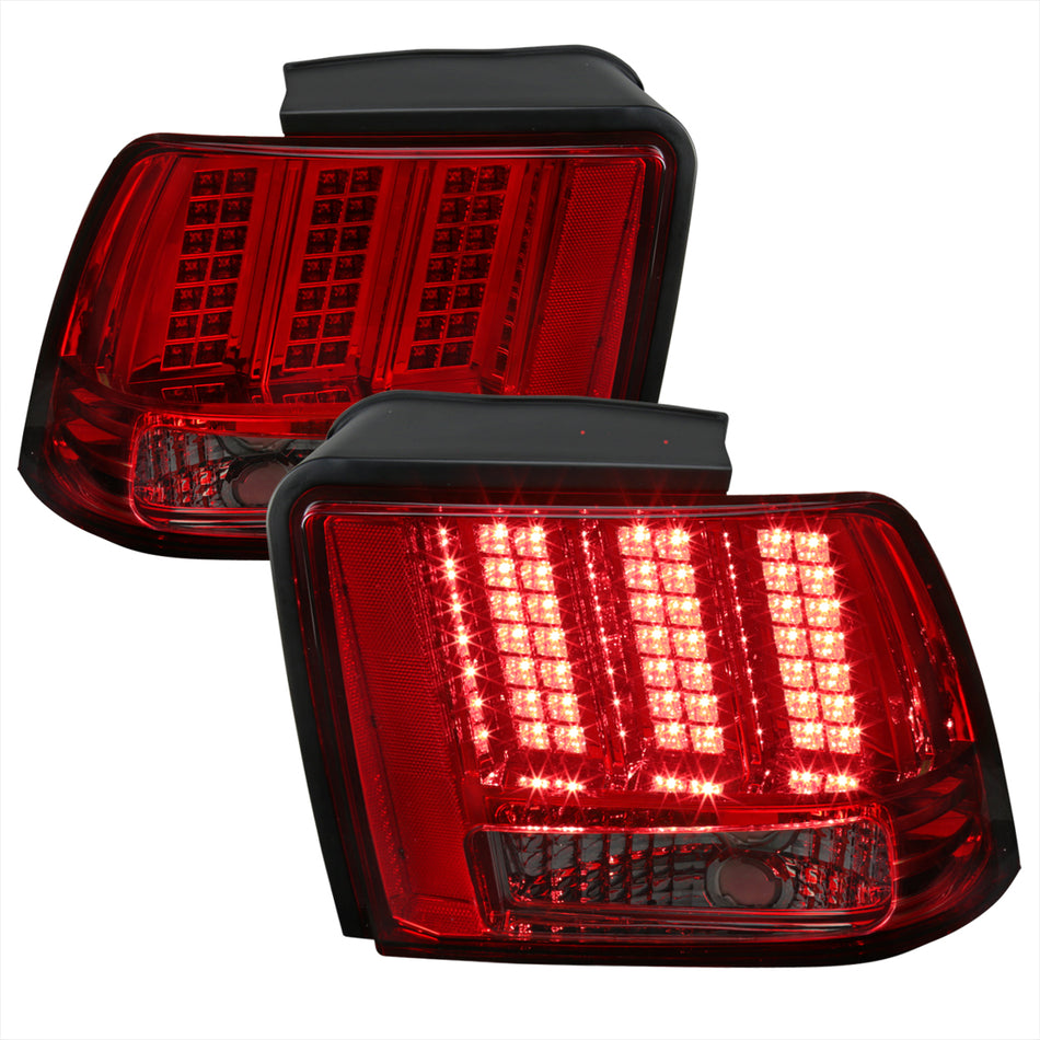 1999-2004 Ford Mustang Sequential LED Tail Lights - RS (Chrome Housing/Red Smoked Lens)
