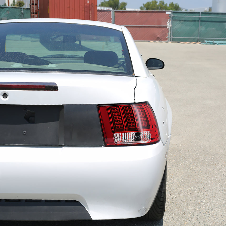1999-2004 Ford Mustang Sequential LED Tail Lights - RS (Chrome Housing/Red Lens)