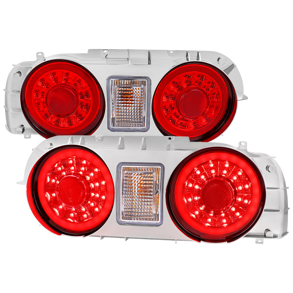 1989-1994 Nissan Skyline GT R32 JDM Red LED Tail Lights (Chrome Housing/Red Lens)